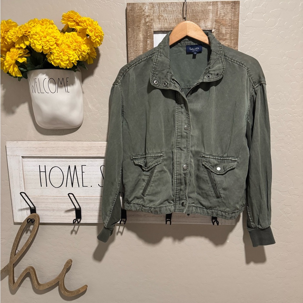 Splendid Women's Moss Green Linen Cropped Jacket Size Medium
